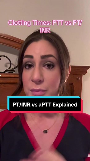 🩸Understanding PT/INR vs. aPTT. PT/INR & aPTT measure clotting times. Nursing students: It is so important to understand the significance of clotting times. Elevated clotting times = clotting slowly, bleeding easily. Decreased clotting times = clotting fast, not bleeding. #nursingstudent #nursingschool #nursingschoolhacks #labvalues #coagulation #nclextips #nursesoftiktok