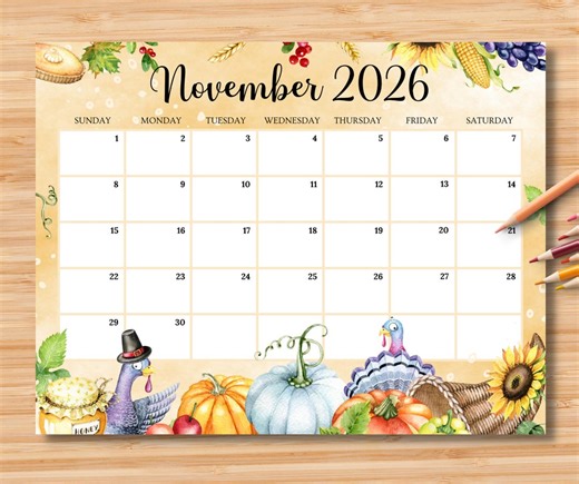 EDITABLE November 2026 Calendar | Monthly Planner for Kids, School, Work, Office & Home Organizer | Printable PDF | Instant Download - Etsy Australia
