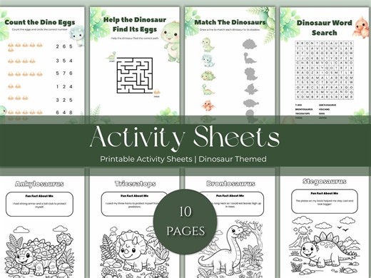 Dinosaur Activity Sheets for Kids Printable Dinosaur Worksheets Preschool and Kindergarten Learning Games Coloring Mazes Count Word Search - Etsy Canada
