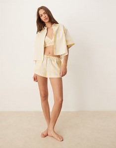 ASOS DESIGN mix & match woven stripe pyjamas in blue and buttermilk stripe | ASOS