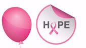 Animation of flying pink balloon over pink ribbon logo and hope text....
