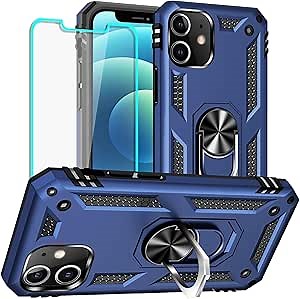 Yiakeng for iPhone 12 Mini Case: iPhone 12 Mini Phone Case with HD Screen Protector - Military Grade Protective Cases with Ring for iPhone 12 Mini(Blue)