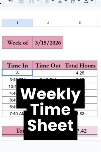 Weekly Time Sheet Template Google Sheets, Work Time Sheet, Work Hours Tracker Excel Spreadsheet