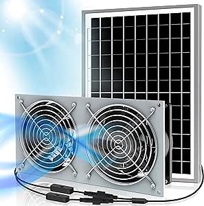 LiLDiHO Solar Fan, 15W Solar Panel + 2 Pcs High Speed DC Brushless Fan with 14FT Cable, IP67 Waterproof. Wall-Mounted Ventilation and Cooling Vent for Greenhouse, Chicken Coop, Shed, Attic, Etc