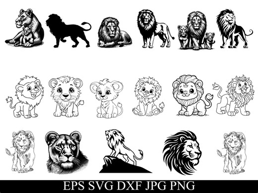 Lion SVG Bundle, Lion PNG, Clipart, Cutfiles, Vector, Silhouette, Forest Animals Outline, Digital Download - Etsy