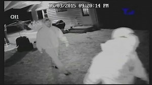 Video shows two men rush at a woman as she opened the door to let her dog in. Police said the woman was then bound and left tied up in her basement for nine hours. FULL STORY --> http://abc13.co/1zRp9lU | ABC13 Houston
