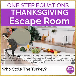 Thanksgiving Math Digital Escape Room Solving One Step Equations Activity