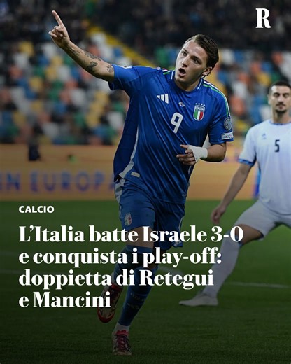 Missione compiuta per l’Italia: gli azzurri battono Israele 3-0. Il 2° posto è al sicuro. Si tornerà a novembre in campo con l'Italia che affronterà la Moldavia in trasferta il 13 novembre e poi l'ultima gara, a San Siro, contro la Norvegia il 16. #rep #calcio #italia #mondiali | la Repubblica