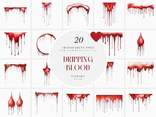 Watercolor Dripping Blood Clipart, Red Blood Drip Overlay, Blood Splatter, Banner, Border, Frame, Transparent PNG Graphics, Commerical Use - Etsy