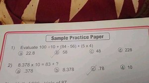 Sample Practice Paper 1) Evaluate 100 \div 10+(84-56)+(5 \times... | Filo