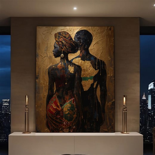 Afrocentric Wall Art Canvas African Couple Art Africa Map Black Love African Wall Decor - Etsy