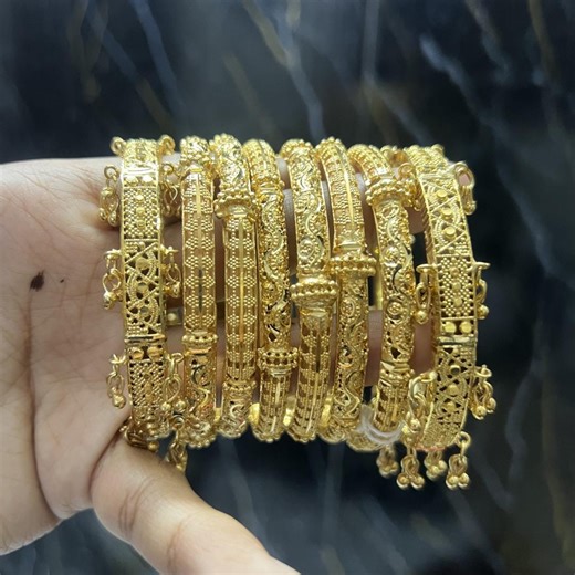24K Gold Plated Bangles Set of 8 | Indian Pakistani Bridal Bangles | Wedding Churi Set | South Asian Jewellery
