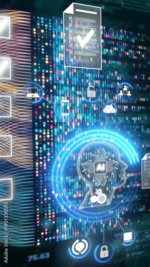 Futuristic AI Document Management System, Digital File Check on Virtual Screen, Paperless Automation Workflow