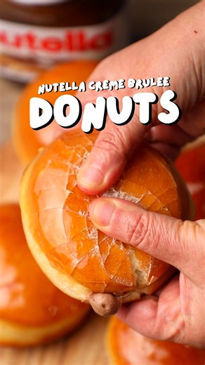 Nutella Creme Brulee Donuts (full recipe below👇) INGREDIENTS For the donuts: ¾ cup warm milk 1 ½ tsp yeast 3 ¼ cups flour ½ tsp salt ¼ cup sugar 1 egg 4 tbsp unsalted butter, softened For the filling: 1 ½ cups Cool Whip or whipped heavy cream 1 (3.4 ounce) box instant vanilla pudding 1 cup milk 1/3 cup Nutella spread For the caramel: 1 cup sugar ½ cup water DIRECTIONS In the bowl of a stand mixer, combine warm milk, 1 tablespoon of sugar, and yeast. Let sit for 5–10 minutes until foamy. Add flo