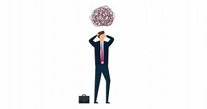 4k animation of Stress at work, hopelessness frustrated businessman employee with anxiety busy line over his head.
