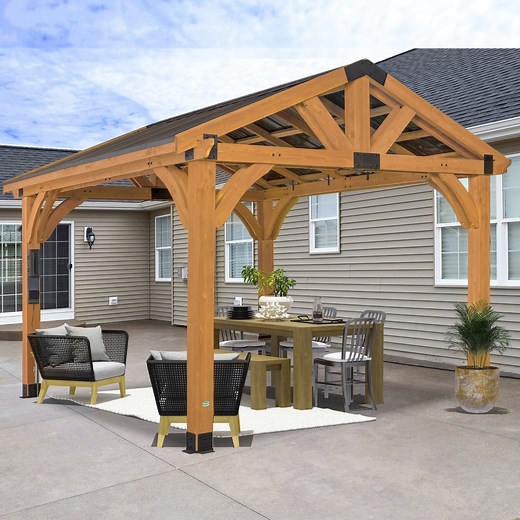 Backyard Discovery Arlington 12'x12' Cedar Wood Gazebo, Galvanized Steel Roof, PowerPort