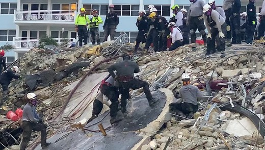 Florida Task Force 3 continues to aide in rescue operations at the building collapse site in Surfside. The Urban Search and Rescue Florida Task Force 3 heavy rigging team has been hard at work these past few days securing large pieces of concrete to be lifted by crane off of the rubble pile left by the collapsed apartment building in Surfside, Florida. The heavy rigging specialists often bore through the concrete to secure it to a cable so that it can be lifted. Other times they wrap cabling aro