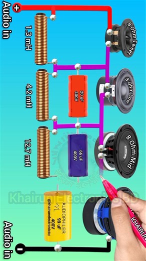 4 way 1st Order crossover series circuit diagram #shorts