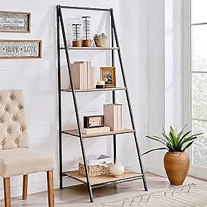 FirsTime & Co. Natural Lottie Ladder Floor Shelf, Storage Shelf for Living Room, Bedroom, Bathroom, Kitchen, Home Office, Wood and Metal, Industrial, 26.5 x 22 x 71 inches (70427)