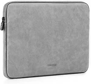 UGREEN 13.3 Inch Laptop Case PU Suede Leather Soft Padded Zipper Cover Sleeve Case Compatible with MacBook Air Pro 2021 2020 2019 Water Resistant Bag Protective Briefcase, Gray