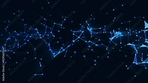 Neon animated background. Wave movement of glow lines. Plexus stripes, dots. Digital network. Molecular bond. Energy field. Cosmic path. LED strip. Computer screensaver, business, introduction. 4k