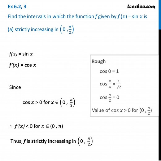 Ex 6.2, 3 - Find the intervals in which f(x) = sin x is strictly incre