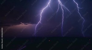 Streak of Lightning and Rain: Thunder Storm, 4K Time Lapse