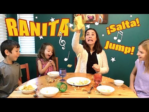 Frog Song in Spanish for Kids & Toddlers - Ranita | ¡Salta Rana! Jumping on the Table!