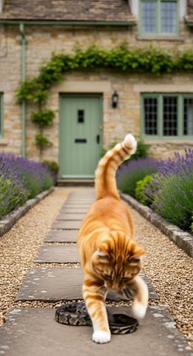 Will the cat chase the python away from the garden wild encounter #cats #python #wildlife