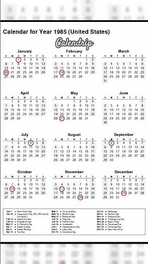 Calendar 1985 #monthsoftheyear