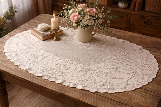 Vintage Filet Crochet Oval Tablecloth From the 1960s – Floral Rose Design – Mid-century Home Decor - Etsy