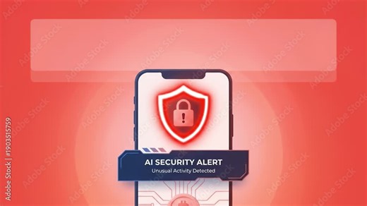 Ai security alert mobile phone cyber data protection digital shield lock warning unusual activity system alert red technology interface glow cyber threat smartphone safety