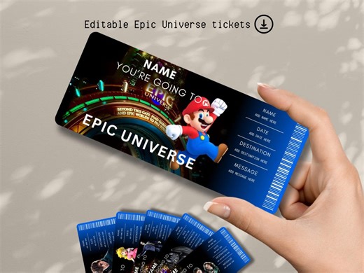 Editable Epic Universe Ticket | Universal Studios Orlando Printable Custom Trip Reveal Personalized Theme Park Vacation Surprise Gift - Etsy