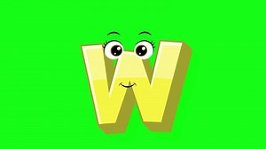 Download Cartoon style letter w 2d animation with green screen background, w alphabet dancing letters for little kids for free