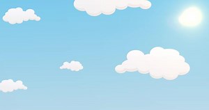 Download Passengers airplane taking off in a blue sky with clouds a sunny day. Cartoon for free