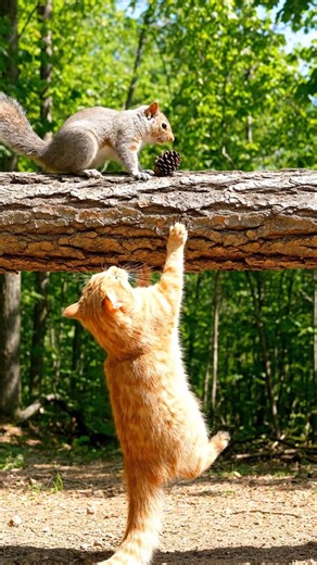 A cat and a squirrel meet under the tree, turning curiosity into a playful truce. #CatAndSquirrel #UnexpectedFriends #AnimalPlaytime #WholesomeNature #CuriousCat #WildlifeMoments | Blog BNews TV