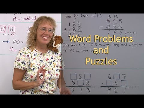 Word problems and puzzles - 3-digit subtraction (2nd grade math)
