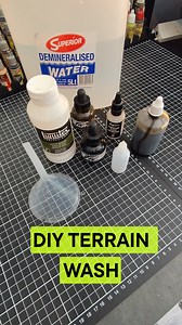 DIY Terrain Wash recipe! Here’s my go-to method for making your own dirt/terrain washes without breaking the bank... What you’ll need: - Acrylic matte medium - Brown & black acrylic inks - Flow aid - De-ionised water - Useful to have: Dropper bottles, mixing balls, funnel & paper towel 🧴 How to mix (in 100ml bottle): 1 - Combine equal parts water and matte medium 2 - Add a couple drops of flow aid 3 - Drop in 10–20 drops of ink (adjust for colour intensity) 4 - For thinner washes, add more wate