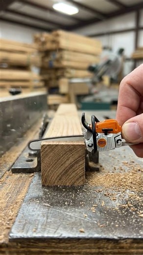 Tiny STIHL Mini Chainsaw 😱 Cutting Small Wood Blocks in the Workshop! #tools #chainsaw #STIHL