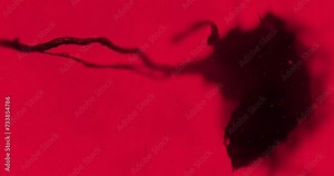 Red horror bacteria and large dark veins under a microscope. Thriller alive tubes under a microscope. Creepy cinematic microworld with floating particles and germs under a scope. Thriller biology