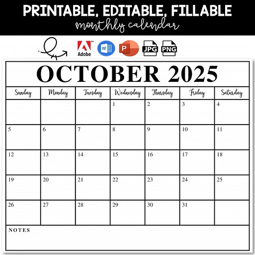 October Calendar, 2025, Month of October, Wow! Printable, Fillable, Editable. PDF, Powerpoint, JPG, PNG. October Calendar Sheet. Minimalist - Etsy Canada