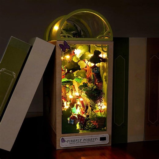 Firefly Forest Book Nook DIY Kit: 3D Wooden Bookshelf Insert - Etsy