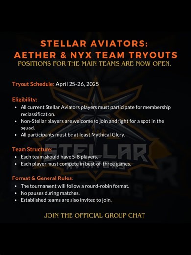 Stellar Aviators Team Tryouts Announcement