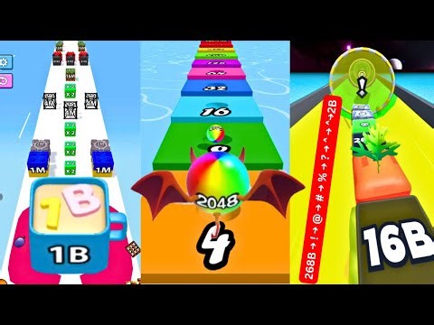 Number Ball Race 3D 🔢 vs Insane Jelly Tube Run 2048 🍬 (268B → ! → @ →#→ 2B) vs Jelly Merge Run 2048