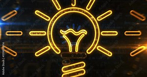 Idea bulb light inspiration and creativity symbol abstract digital concept. Cyber technology and computer background line contour seamless and looped animation.