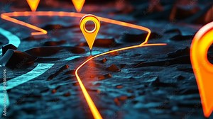 Exploring a glowing map pathway with dynamic location markers at night