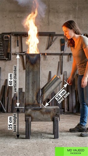 Compact Wood Burning Stove DIY Metal Heater Smart Firewood Feed Design Efficient Heating Setup