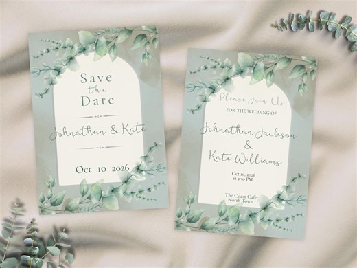 Eucalyptus Greenery Wedding Invitation Suite. Instant Download. Editable in Canva - Etsy Canada