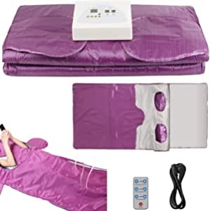 Sauna Blanket Upgraded Version Far Infrared 2 Zone Controller Digital Heat Sauna Blanket Heating Therapy SPA Body Detox Machine (Purple)