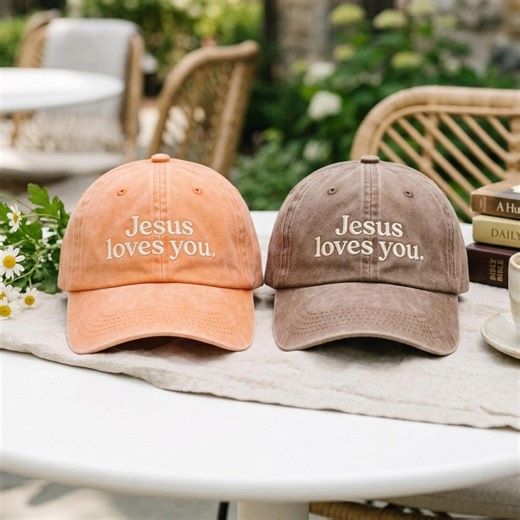 Embroidered Baseball Cap: Jesus Loves You – Cotton Keepsake Hat - Etsy